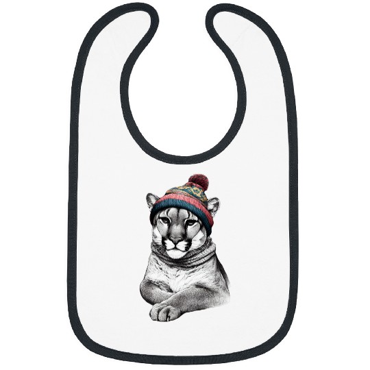 Lion Pet Mountain Lion Wearing a Beanie Stocking Hat Bibs
