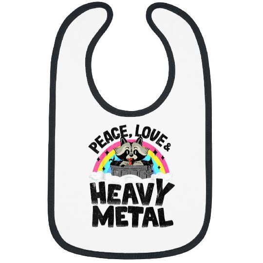 Raccoon Pet Peace Love Heavy Metal Raccoon Kids Band Metal Rainbow 3 Bibs