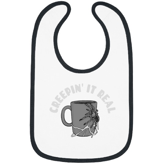 Coffee Fun Creepin It Real 2Creepy Spider Coffee Cup Graphic Bibs