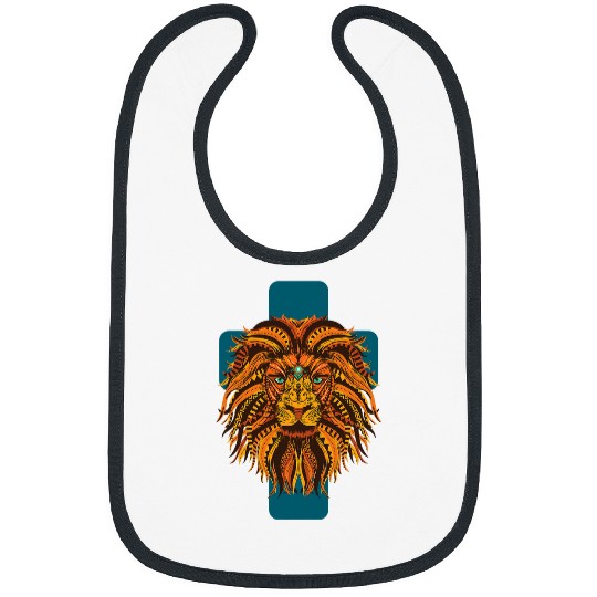 Lion Pet Cross with Mandala Lion Christian Faith Bibs
