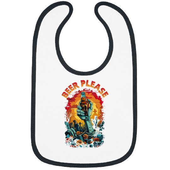 Beer Fun Zombie Beer Please Graveyard Cemetery Zombie Hand Bibs