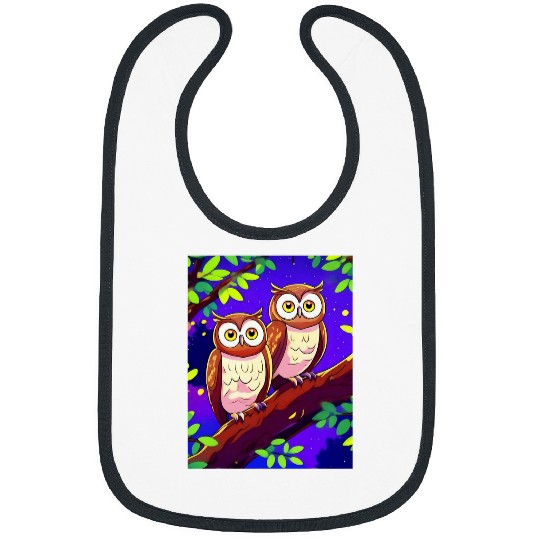 Owl Pet Couple on a Leafy Branch Bibs
