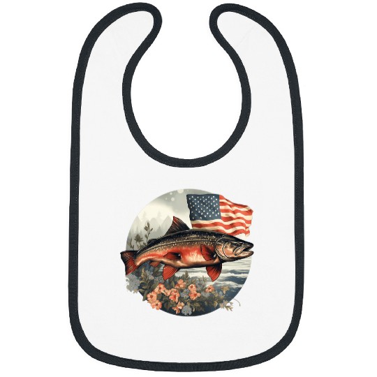 Fisherman American US Flag With Fly Fishing Brook Trout Fish 17 Bibs