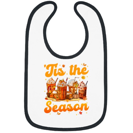 Coffee Fun Groovy Tis The Season Coffee Fall Autumn Maple Leaves Women Bibs