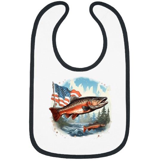 Fisherman American US Flag With Fly Fishing Brook Trout Fish 3 Bibs