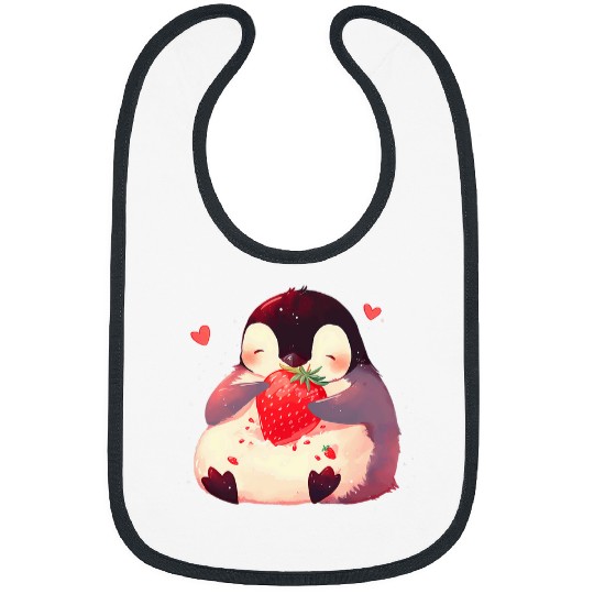 Penguin Pet Strawberry Penguin Cute Strawberries Animal Print Drawing Bibs