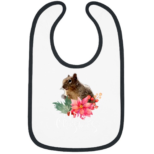 Squirrel Pet Merry Christmas Cute Squirrel Holly Berries Poinsettia Bibs
