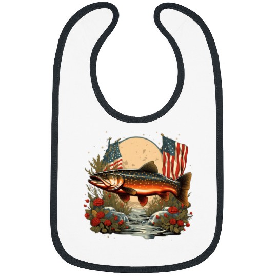 Fisherman American US Flag With Fly Fishing Brook Trout Fish 1 Bibs