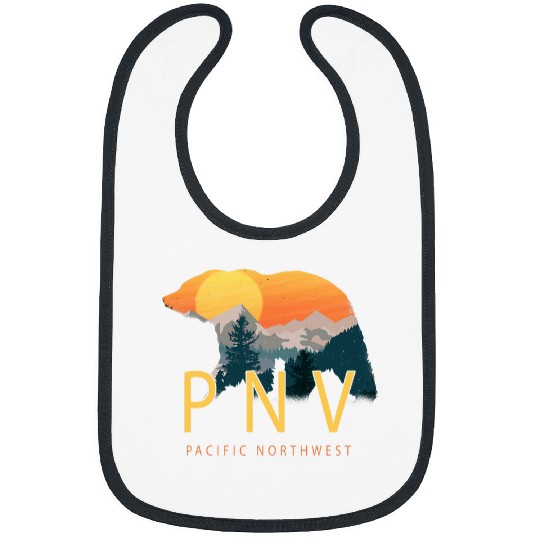 Bear Pet PNW Pacific Northwest Bear and Mountains Graphic Outdoor PNW Bibs