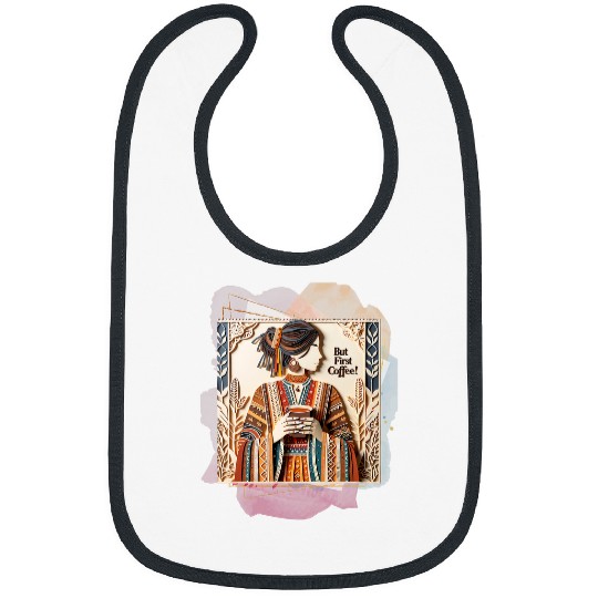 Coffee Fun But First Coffee Embroidered laser cut paper holding cup Bibs