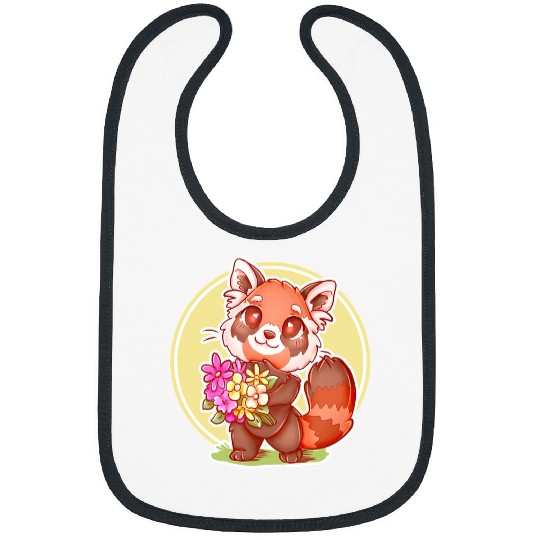 Panda Pet Kawaii Cute Red Panda Holding A Flower 512 Bibs