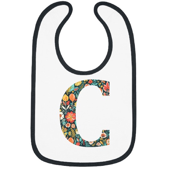 initial monogram floral letter C colorful Garden flowers Bibs