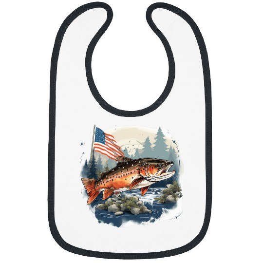 Fisherman American US Flag With Fly Fishing Brook Trout Fish 9 Bibs