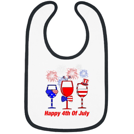 Wines Fun red white blue Wines glass usa flag happy 4th of july 8 Bibs