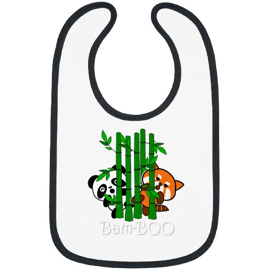 Panda Pet cute kawaii baby panda and red panda behind bamboo peekaboo Bibs