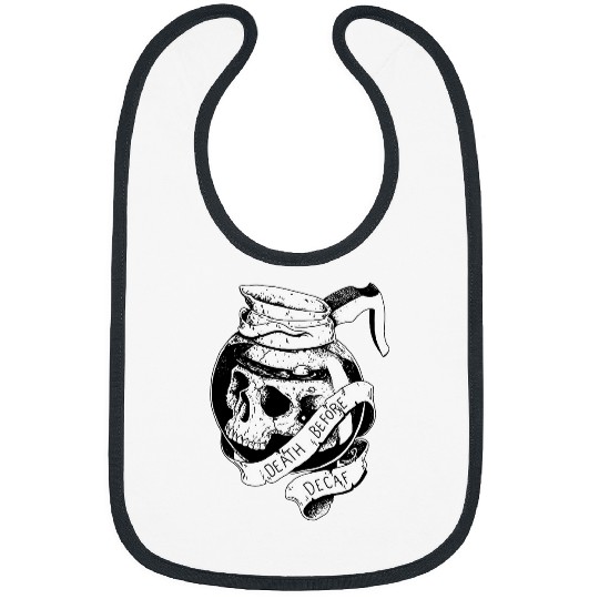 Coffee Fun Death before Decaf Coffee Lover Blackwork Bibs