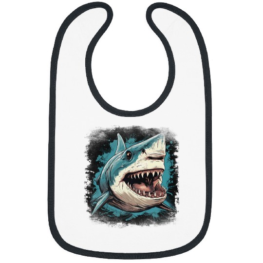 fierce great white shark large sharp teeth deep sea fishing Bibs