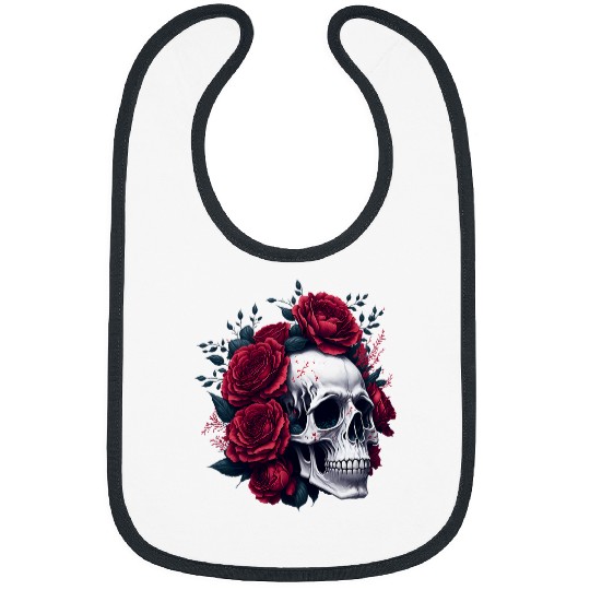 Skull And Roses Red Flowers Skeletons Tarot Occult Gothic Bibs