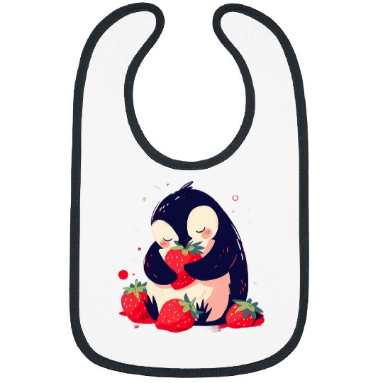 Penguin Pet Strawberry Penguin Wildlife Nature Drawing Animal Print Bibs