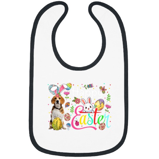 Happy Easter Beagle Cosplay Bunny Floral Chocolate Eggs Bibs