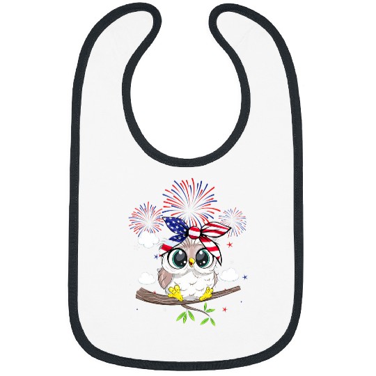Owl Pet Snowy Owl Graphic Red White Blue Fireworks Decor 4th Of July 4 Bibs