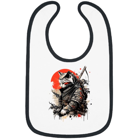 Samurai Cat Japanese Tattoo Kawaii Graphic Bibs