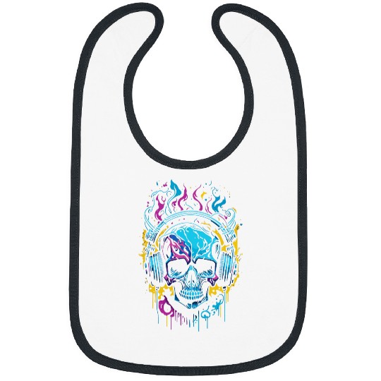Rock And Roll Skull With Headphones Halloween Cool Rock Tee Bibs