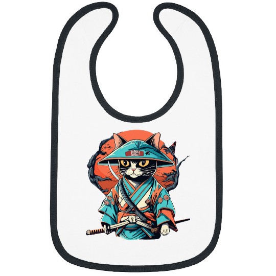 Japanese Samurai Cat Tattoo Kawaii Ninja Cat Ukiyoe Anime Bibs