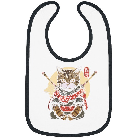 Japanese Samurai Cat Tattoo Kawaii Ninja Cat Women Girls 4 Bibs