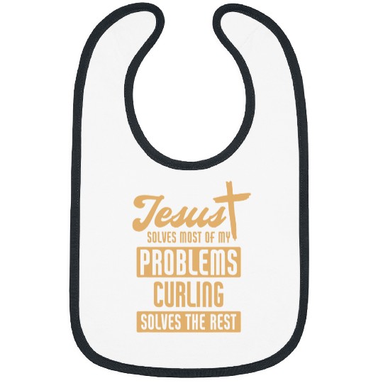 Jesus and Curling Solve Problems Funny Curler Bibs