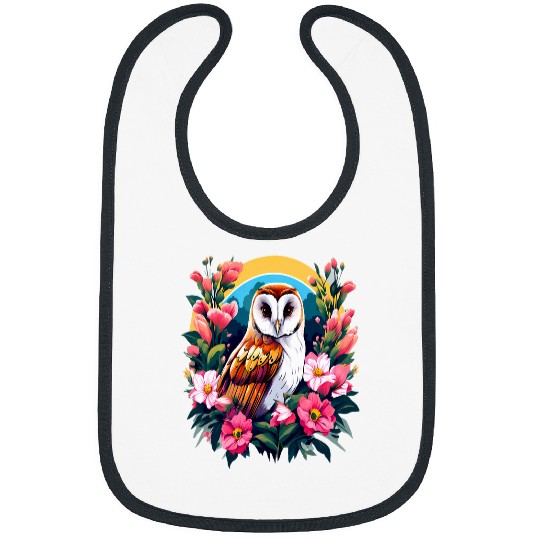Owl Pet Cute European Barn Owl Surrounded by Bold Spring Flowers 2 Bibs