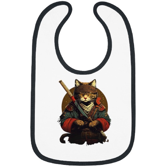 Japanese Samurai Cat Tattoo Kawaii Ninja Cat 3 Bibs