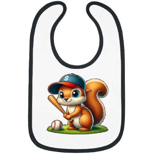 Squirrel Pet Playing Baseball Catcher Boys Girls Animal Bibs