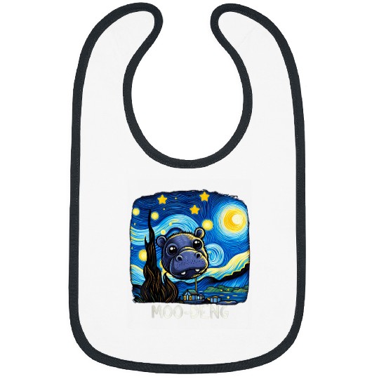 Hippo Pet Van Gogh MooDeng Baby Pigmy Hippo Starry Night Famous Paint Bibs