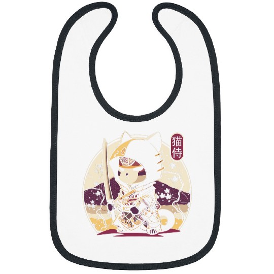 Japanese Samurai Cat Tattoo Kawaii Ninja Cat Women Girls Bibs