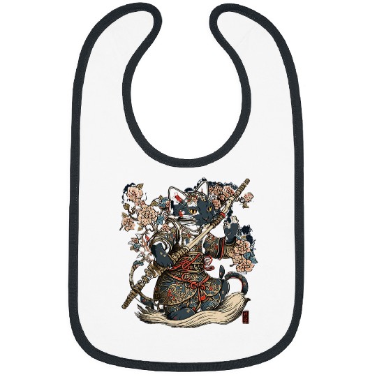 Japanese Samurai Cat Tattoo vintages Kawaii Ninja Bibs