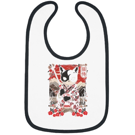 Japanese Samurai Cat Tattoo Kawaii Ninja Cat Women Bibs