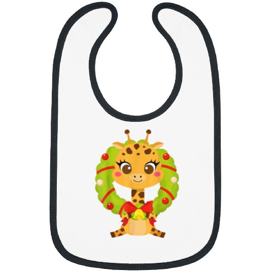 Giraffe Pet Christmas Wreath Holiday Spirit Cartoon Design Bibs