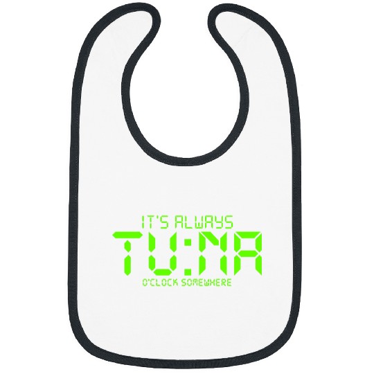 Retro Pixel Tuna Clock Its Always Tuna OClock Somewhere Bibs