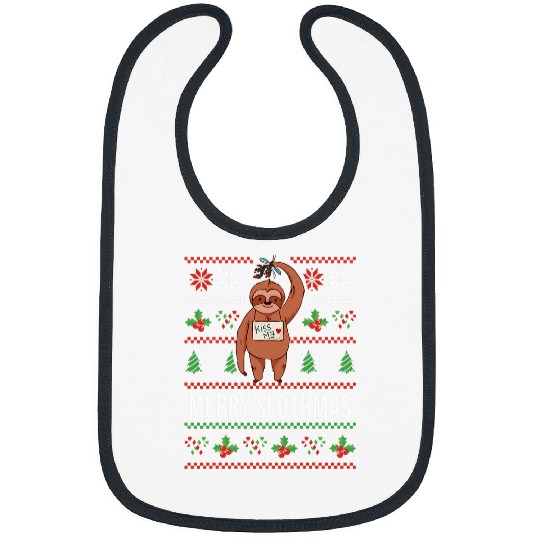 Sloth Pet Merry Slothmas Christmas Sloth xmass Funny Mistletoe Branch Bibs