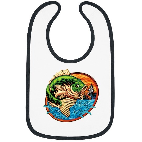 Fishing Graphic Large Mouth Bass Fish vintages Fisherman Fisher Bibs