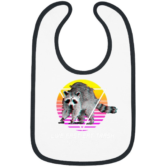 Raccoon Pet Retro Vaporwave Aesthetic Live Fast Eat Trash Bibs