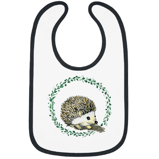 Hedgehog Pet cute with leaf wreath hand painted forest animals Bibs