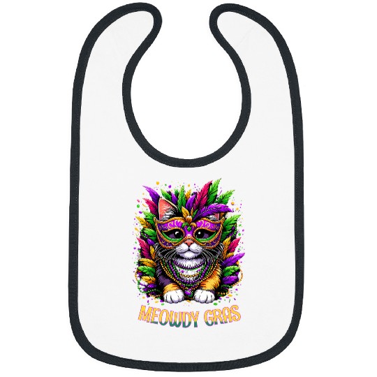Meowdy Gras Cat Kitten Masquerade Mardi Gras Beads Bibs