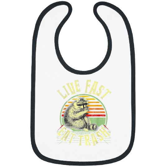 Raccoon Pet Live Fast Eat Trash Retro Distressed 2 Bibs