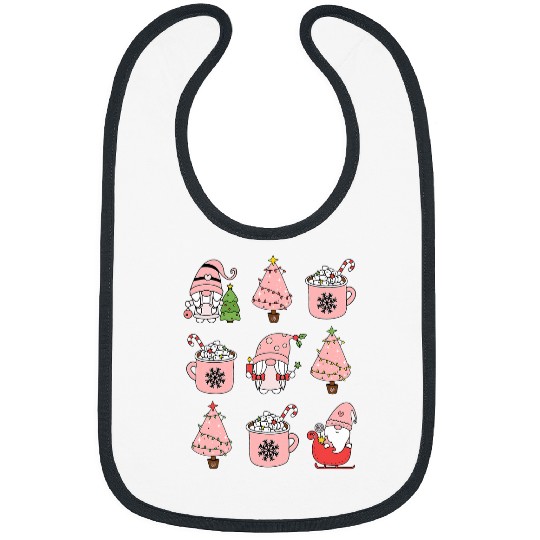 Coffee Fun Retro Pink Christmas Gnome Peppermint Iced Latte Coffee Bibs