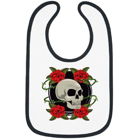 Old School Badass Traditional Tattoo Skull and Roses Bibs