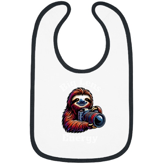 Sloth Pet Big Lens Energy Cute Sloth Holding A Camera Photography Bibs