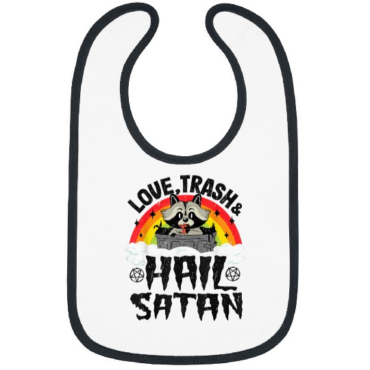 Raccoon Pet Love Trash Hail Satan Raccoon Kids Punk Band Metal Rainbow Bibs