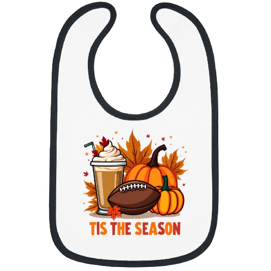 Coffee Fun Tis The Season Autumn Football Pumpkin Coffee Fall Leaves Bibs